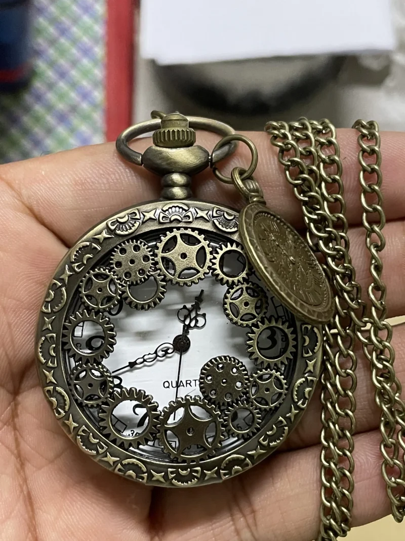 Unique Pocket Watch Necklace Vintage Antique Quartz Pendant  Chain Clock Wedding Anniversary  Birthday Gift - Image 4