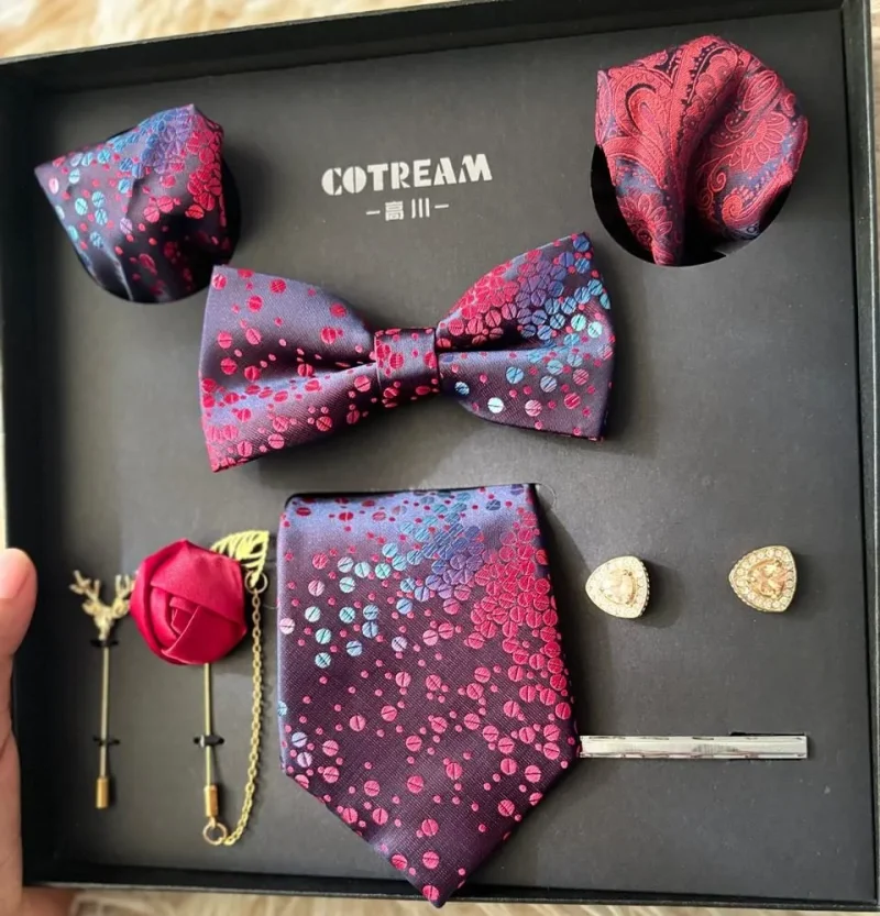 Premium Tie set Gift Box  for Men Bridegroom Business Corporate Formal Retro Bow Tie Fashion Birthday Anniversary