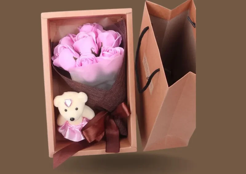 Valentine Special Flower Bouquet Scented Roses Gift Box With Cute Teddy Bear - Image 5