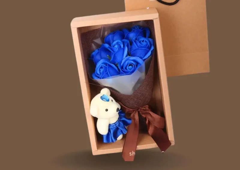 Valentine Special Flower Bouquet Scented Roses Gift Box With Cute Teddy Bear